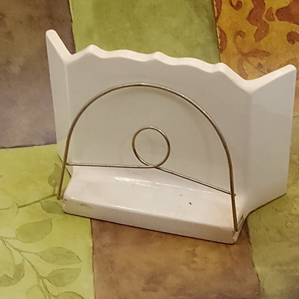Vintage THANKFUL Ceramic Napkin Holder Kitchen Prayer Brown Thanksgiving Friends - Picture 8 of 14